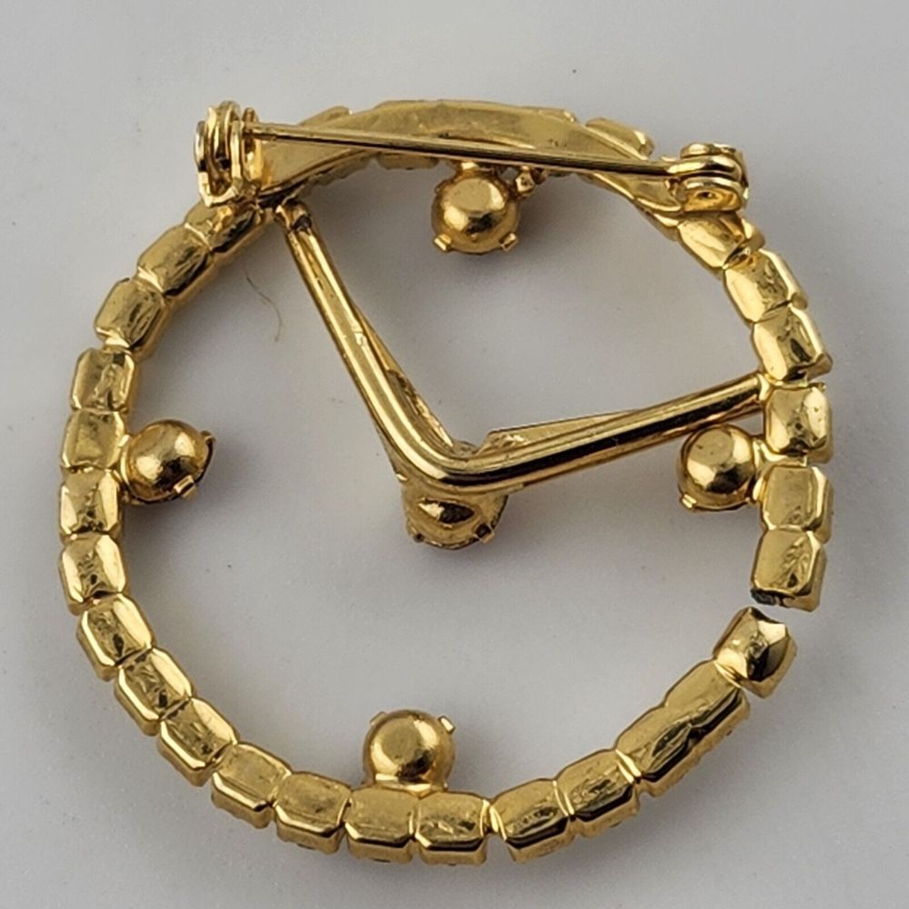 Vintage Rhinestone Clock‎ Brooch - Picture 2 of 3